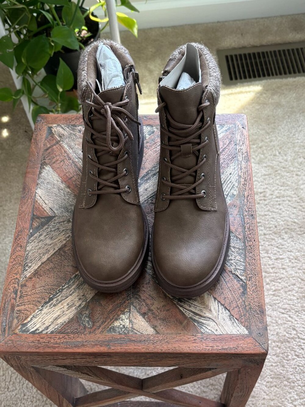 Blowfish Malibu Women’s VEGAN Taupe Kinsley Lace-Up Bootie Size 7